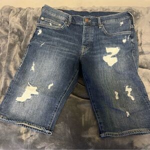 True Religion Distressed Men's Rocco Big T Relaxed Jeans Short Sz-34 112790